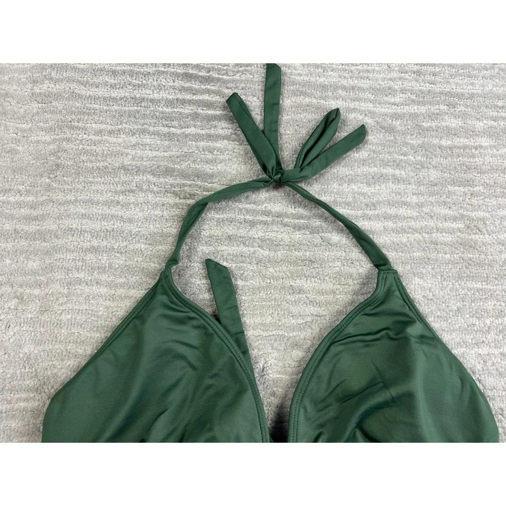 Kona Sol Bikini Top Womens L Olive‎ Green Halter Wrap Front Solid Swimwear